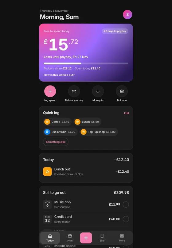 The same app on a tablet, in the Dark look